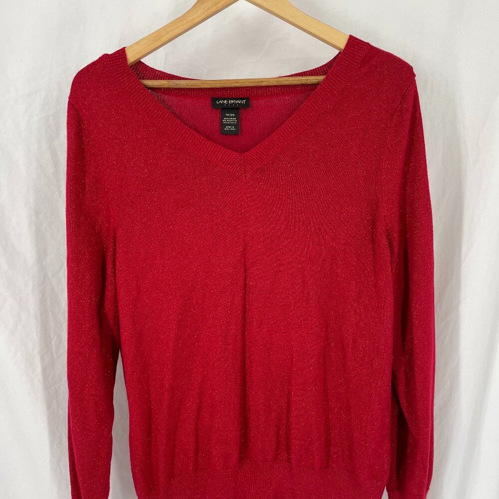 Lane Bryant Ruby Red V Neck Winter Long Sleeve Blouse